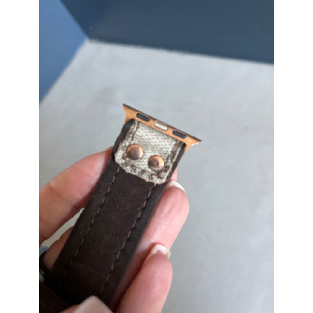 Upcycled Gucci Monogram Leather Watch Band Rose Gold Hardware Luxury Boho Small - Picture 4 of 7